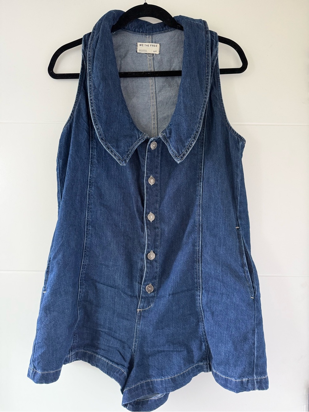 We The Free Denim Blue Womens Romper Overalls